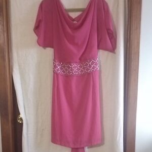 Elegant High Low Pink Dress with Beaded Waist